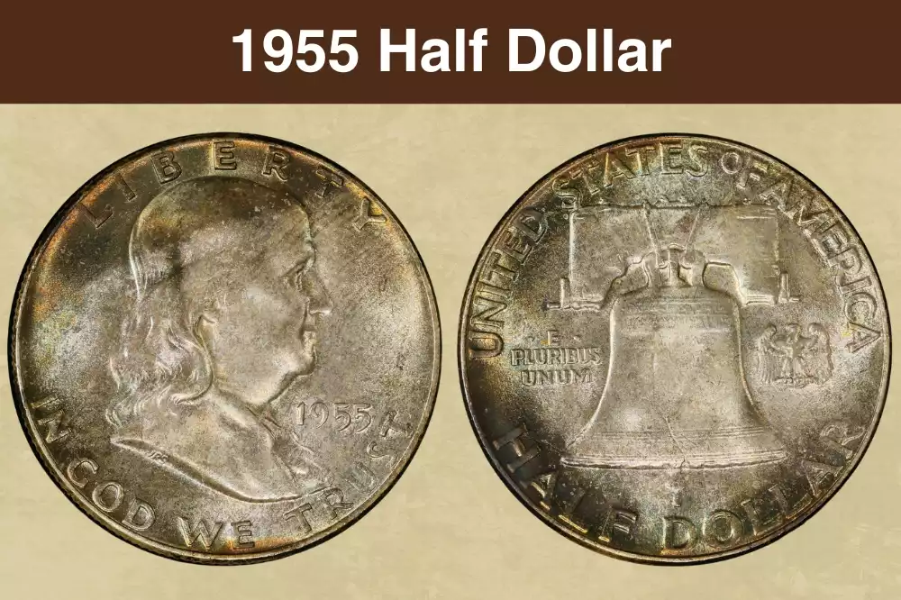 1955 Franklin Half Dollar obverse and reverse in high mint state showing full bell lines
